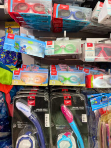 Snorkeling mask, swim goggles, snorkel, and swimming accessories